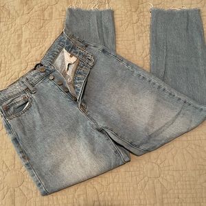 BDG high waist button fly raw hem slim straight blue jeans